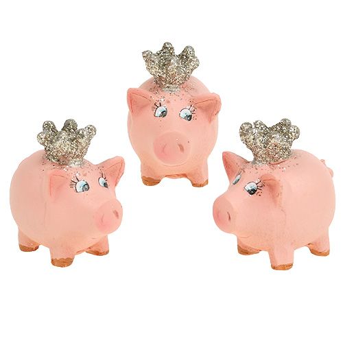 Floristik24 Lucky pig pink with crown 4cm 6pcs