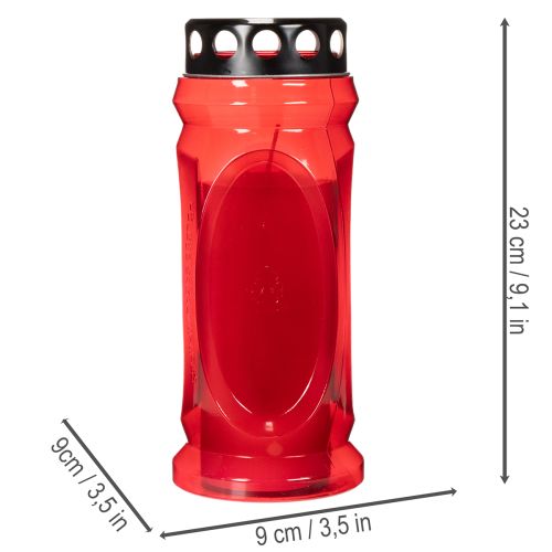 Grave candle red, lid black, memorial candle 4 days 23cm | Floristik24.ie