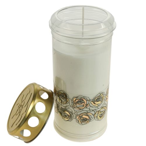 Product Grave candles white roses mourning light memorial light Ø7cm H18cm 90h 2pcs