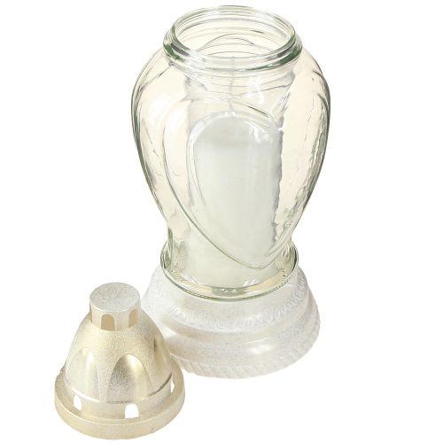 Floristik24 Grave light glass heart engraving grave lantern clear Ø11cm H26cm