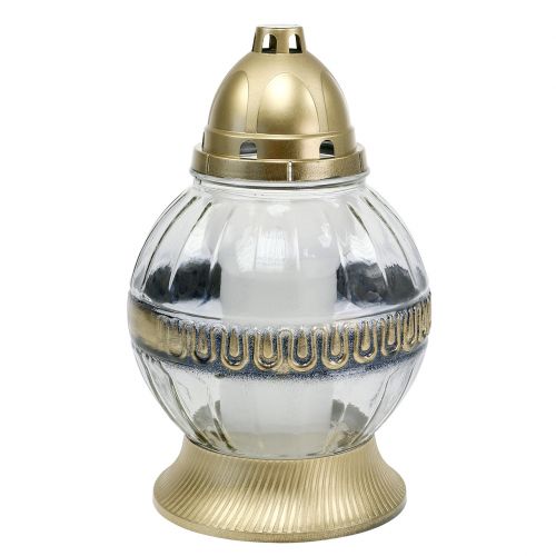 Grave light glass with ornament Ø16cm H28.5cm gold 2pcs