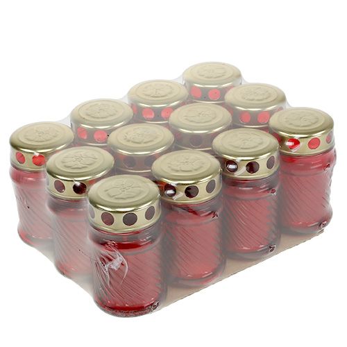 Product Grave candles made of glass red Ø6cm H11cm 12 pcs