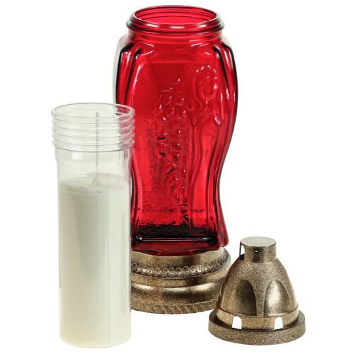 Floristik24 Grave light glass engraving angel grave lantern red Ø11cm H28.5cm