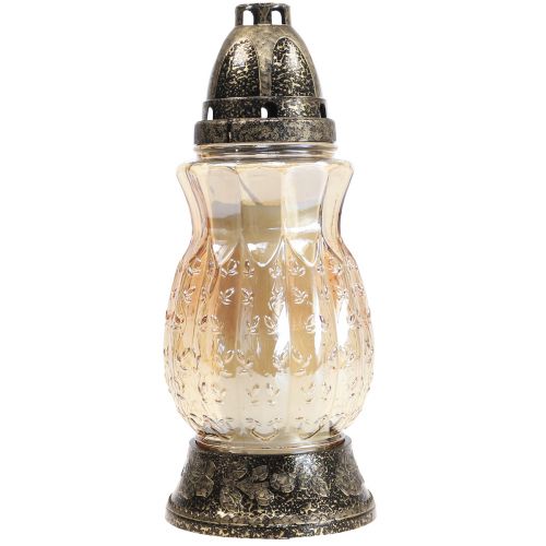 Grave light glass tendrils roses H26cm Ø12cm tinted gold 24–30h