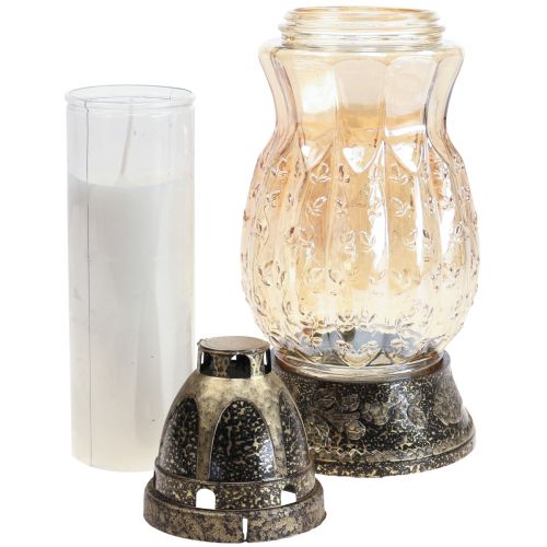 Floristik24 Grave light glass tendrils roses H26cm Ø12cm tinted gold 24–30h