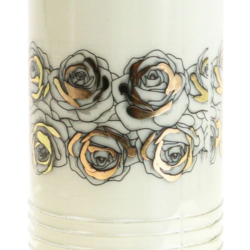 Product Grave candles white roses mourning light Ø7cm H23,5cm 100h 2pcs