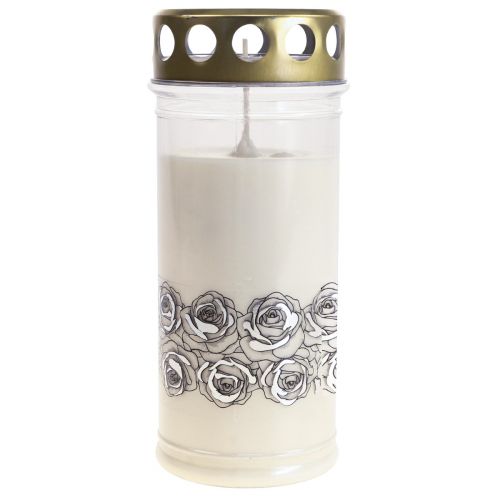 Product Grave candle white roses silver mourning light Ø7cm H18cm 77h