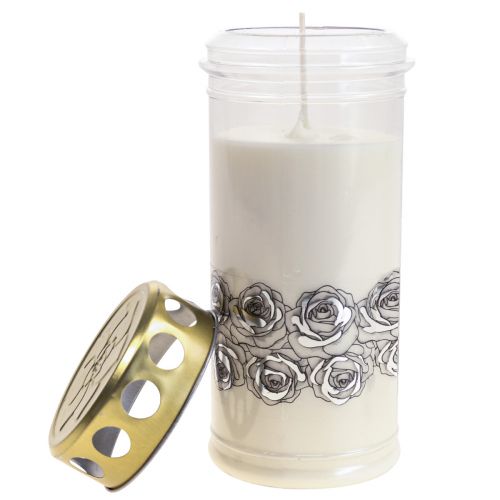 Product Grave candle white roses silver mourning light Ø7cm H18cm 77h