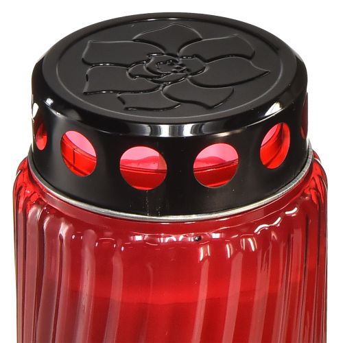 Product Grave candle lid motif flower red black 10 days H27cm