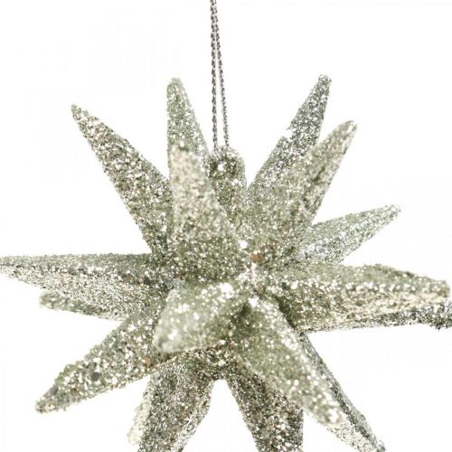 Product Glitter stars to hang champagne Christmas tree decorations 7.5 cm 8 pieces