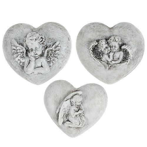 Floristik24 Grave decoration hearts with angel 9cm 3 pcs