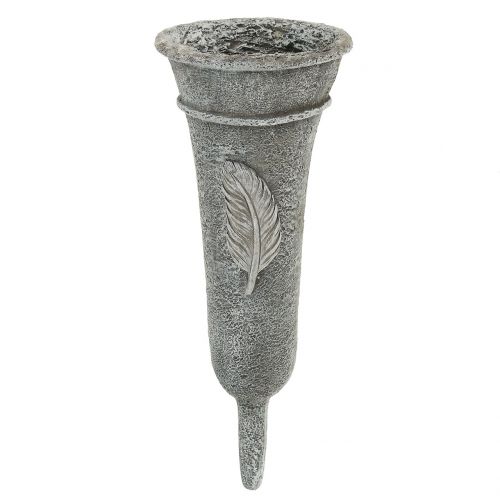 Grave vase with feather gray 25.5cm 2pcs