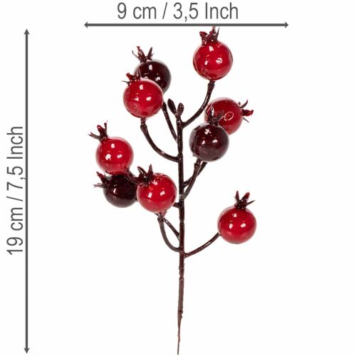 Artificial pomegranate branch with branching stems as vase decoration, 19cm, 4 pieces | Floristik24.ie