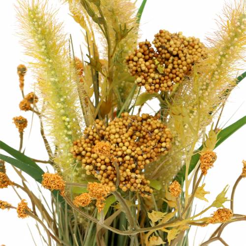 Product Grass bunch, deco grass with yarrow, autumn deco yellow, green H27cm