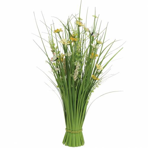 Grass bunch with flowers and butterflies white/yellow 70cm