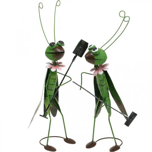 Floristik24 Grasshopper Garden Figurine Metal Decoration Cricket with Rake and Spade H33cm Set of 2