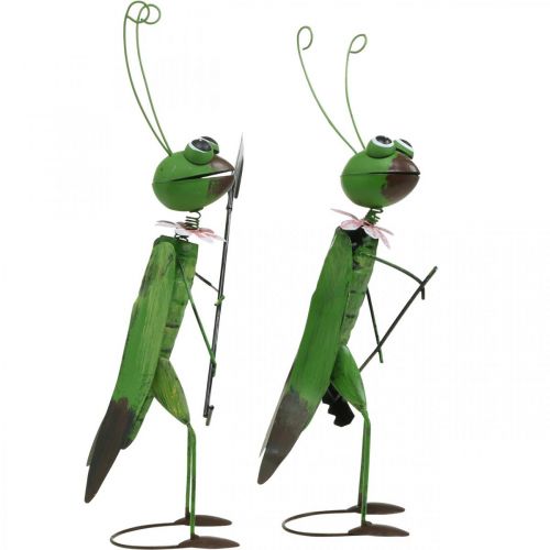 Product Grasshopper Garden Figurine Metal Decoration Cricket with Rake and Spade H33cm Set of 2