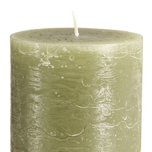 Product Set of 2 large olive green pillar candles, decorative candles for table decoration &amp; home ambience, 85x200mm, long burning time