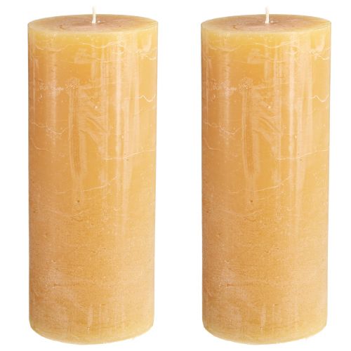 Product XXL pillar candle set, honey-colored, creates a cozy atmosphere, 85x200mm, 100h burning time, pack of 2