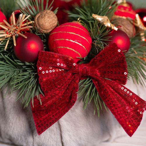 Product Large velvet bow with sequins dark red 20×22cm 2pcs