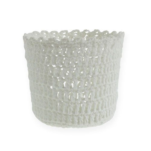 Crochet pot with insert white Ø11cm H9cm