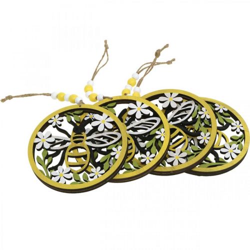 Product Bee to hang up wooden spring decoration pendant Ø12cm 4pcs