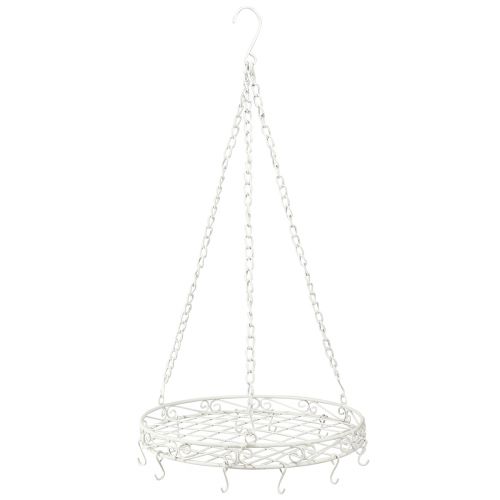 Hanging decoration metal tray with hook in white Ø29.5cm H55cm