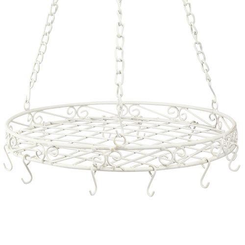 Product Hanging decoration metal tray with hook in white Ø29.5cm H55cm