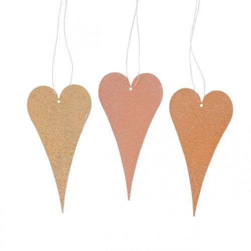 Hanging deco hearts to hang up orange/yellow 10cm 6pcs