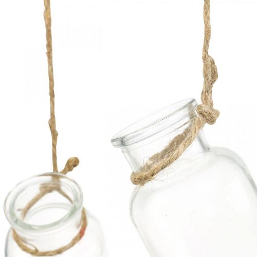 Product Wooden window decoration with hanging glass vases for flower arrangements