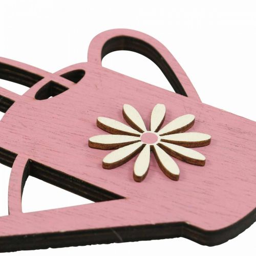 Product Hanging decoration wooden watering can deco pink deco hanger 14x12cm 6pcs