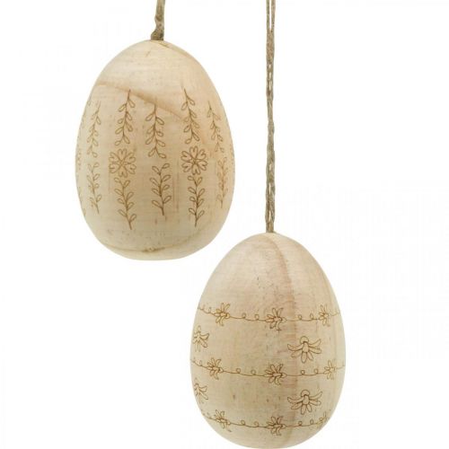 Easter eggs wooden wooden eggs to hang up with jute cord 7cm 4pcs