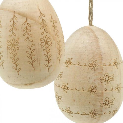 Product Easter eggs wooden wooden eggs to hang up with jute cord 7cm 4pcs
