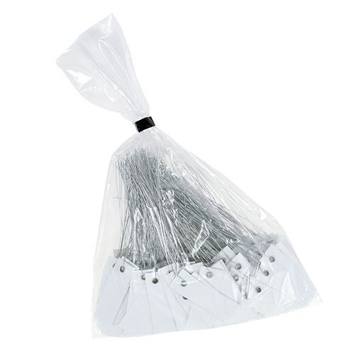 Product White hanging tags 18x60mm with metal wire, weatherproof, ideal for floristry and gift labeling, 250 pieces