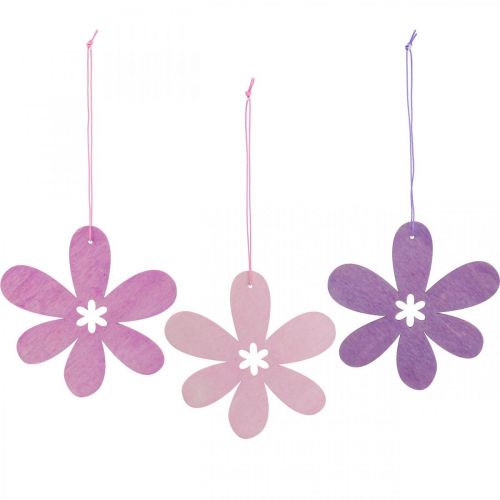 Product Decorative flower wooden pendant wooden flower purple/rose/pink Ø12cm 12pcs