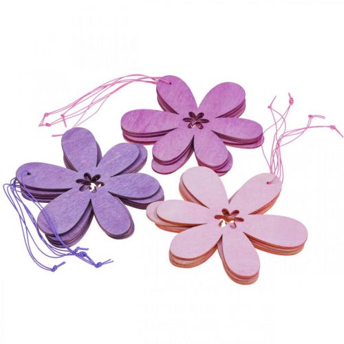 Product Decorative flower wooden pendant wooden flower purple/rose/pink Ø12cm 12pcs