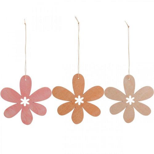 Deco flower wooden pendant wooden flower orange/pink/yellow 12 pieces