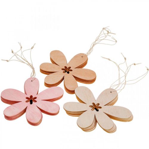 Product Deco flower wooden pendant wooden flower orange/pink/yellow 12 pieces