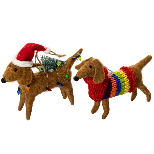 Decorative Dachshund Dog Ornament for Christmas Tree, 16cm, 2 Pieces