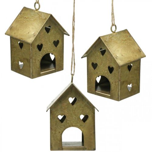Product Christmas hanger metal house vintage gold H9.5cm 3pcs