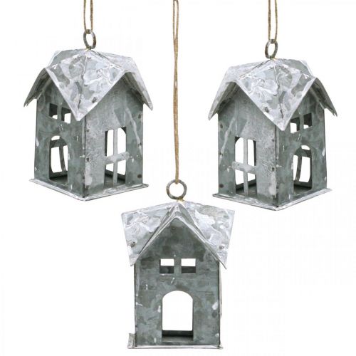 Christmas trailer metal house shabby chic white H9.5cm 3pcs