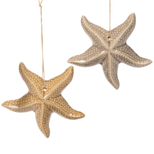 Ceramic starfish decoration for hanging, for a maritime flair, summer decoration for the home, 12cm, 2 pieces