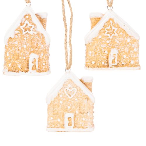 Gingerbread House Ceramic Hanging Decoration Winter Christmas Decoration 6cm 3pcs | Floristik24.ie