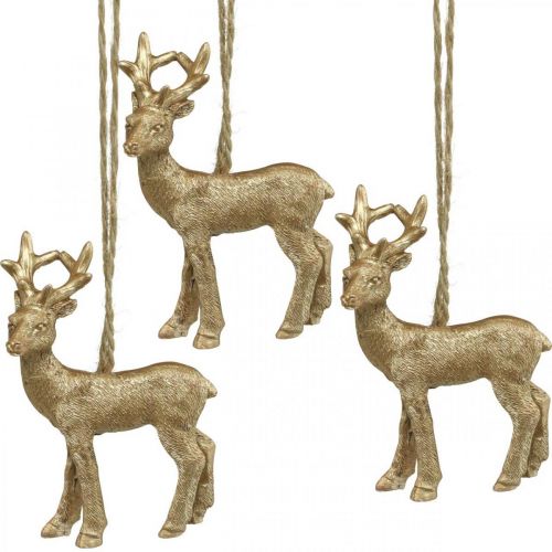 Christmas pendant reindeer deco deer gold 9.5cm 4pcs