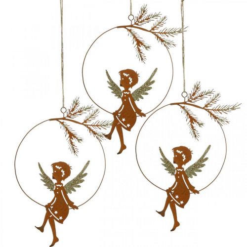 Angel decoration ring metal rust Christmas decoration 23.5x16.5cm 3pcs