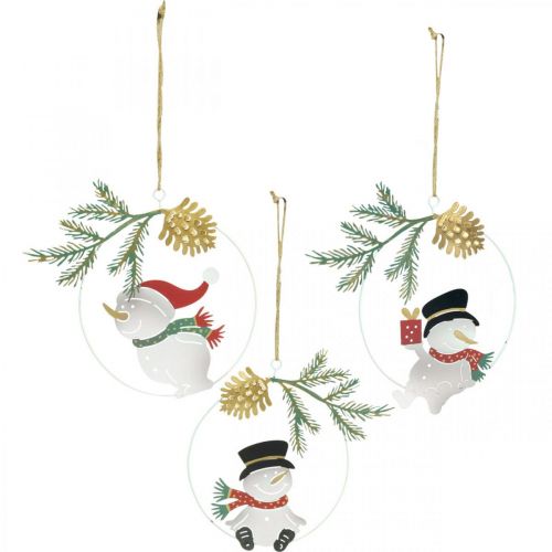 Product Christmas pendant snowman decoration ring metal Ø14cm 3pcs