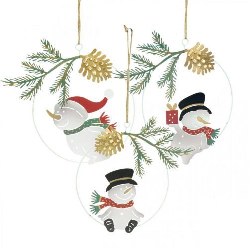 Christmas pendant snowman decoration ring metal Ø14cm 3pcs