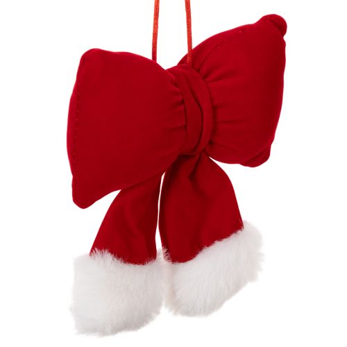 Fabric bow made of flannel with plush trim, for hanging, 15cm
