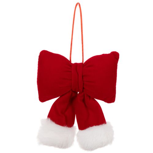 Fabric bow made of flannel with plush trim, for hanging, 15cm | Floristik24.ie