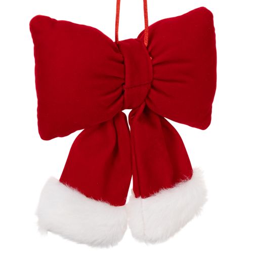 Fabric bow made of flannel with plush trim, for hanging, 15cm | Floristik24.ie